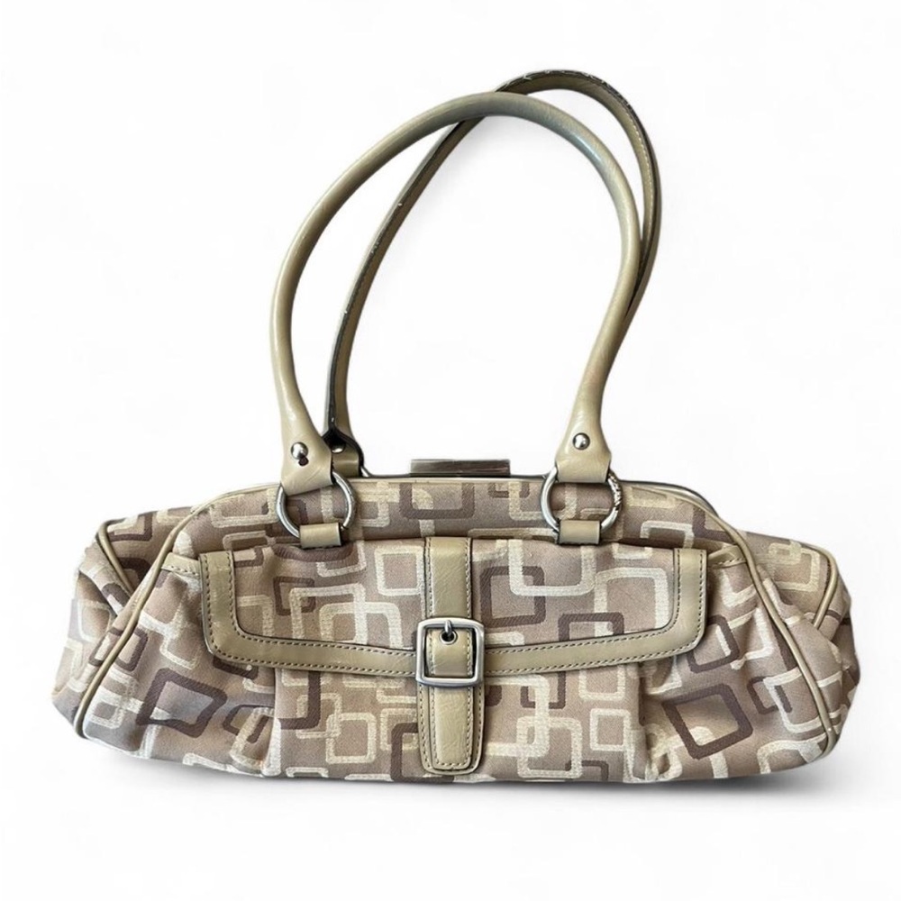 Y2K Nine West tan and brown preppy shoulder bag with a light pink interior